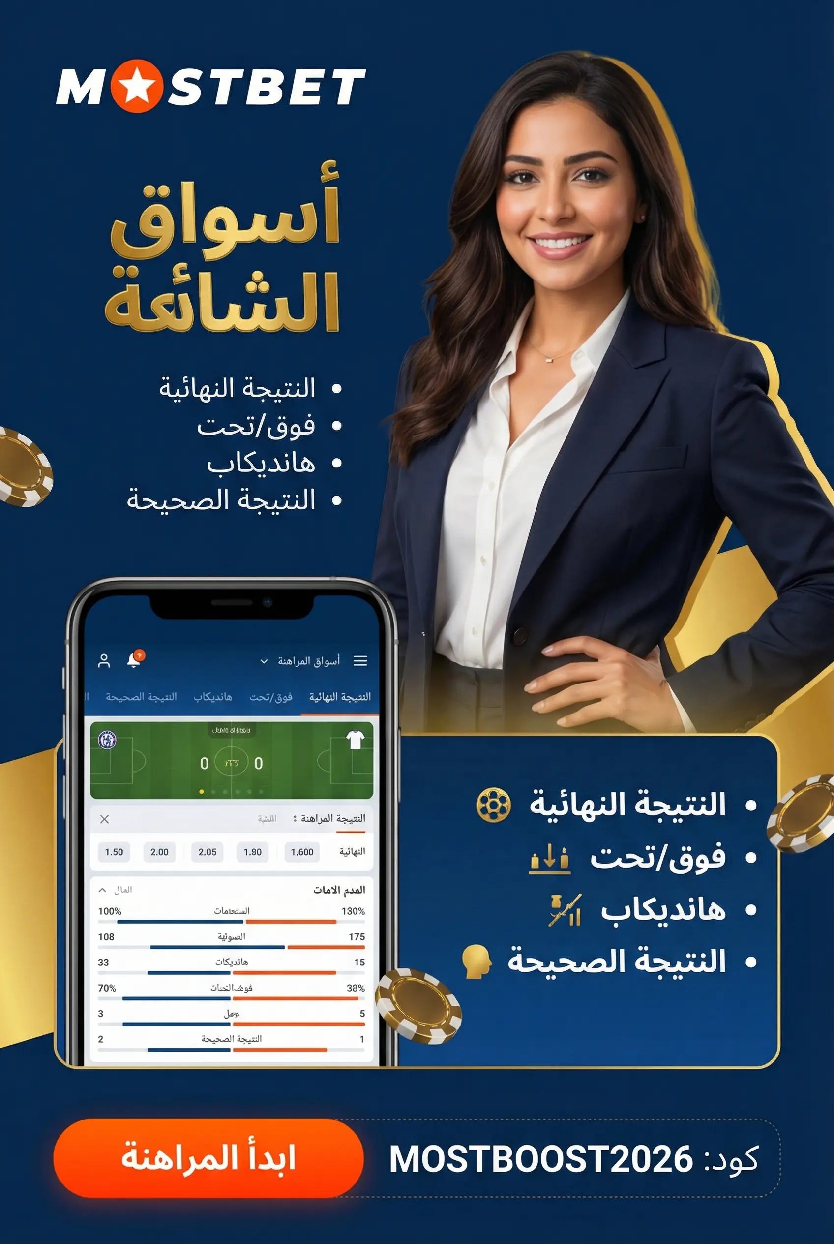 أسواق الرهان والخيارات الشائعة في Mostbet