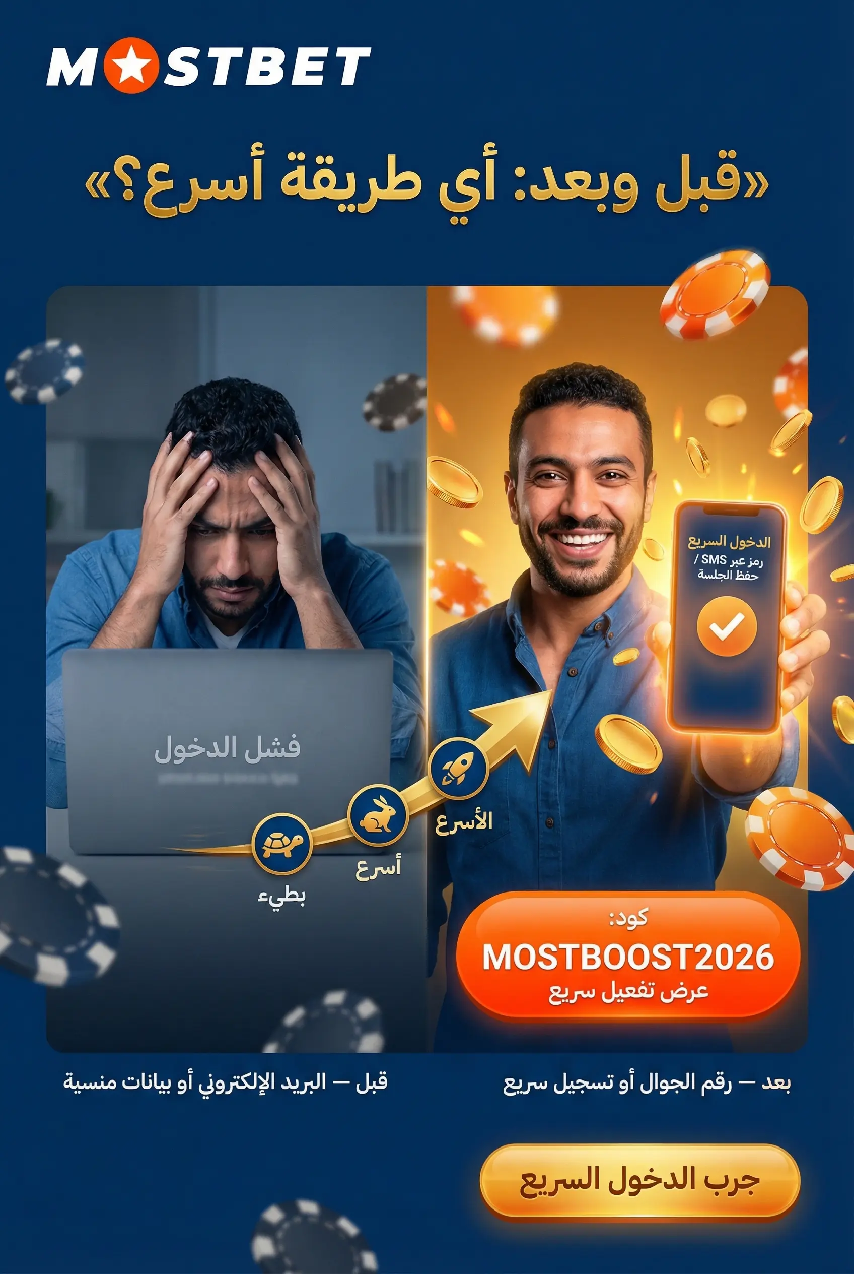 صورة توضح طرق الدخول المتاحة في Mostbet
