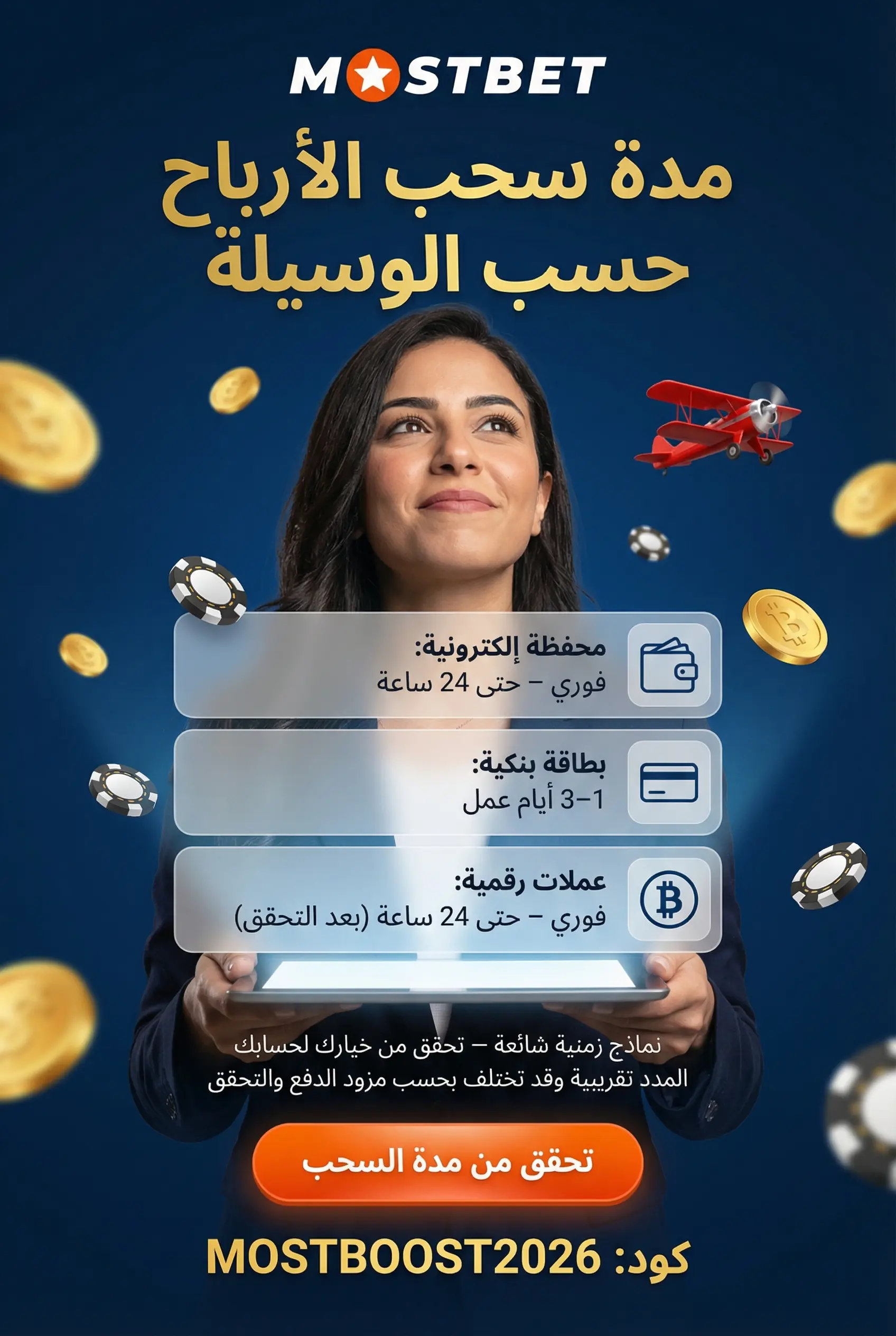 صورة توضيحية لمدة سحب Mostbet مصر