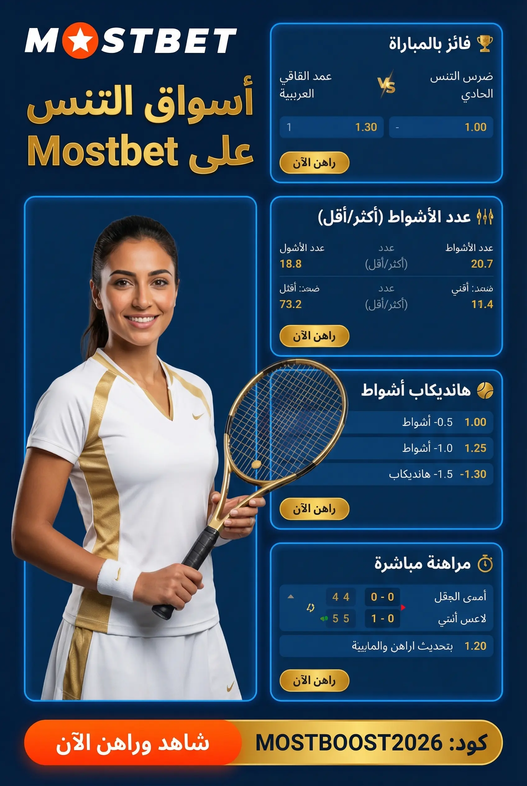 أسواق التنس في Mostbet